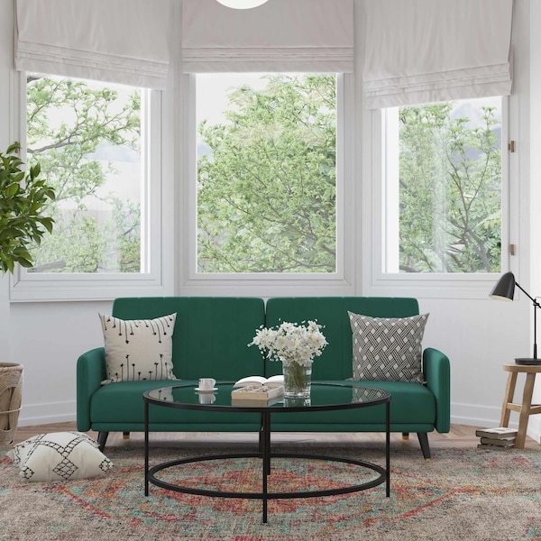 Flash Furniture Emerald Velvet Split Back Futon Sofa - Wooden Legs - HC-1044-GN-GG