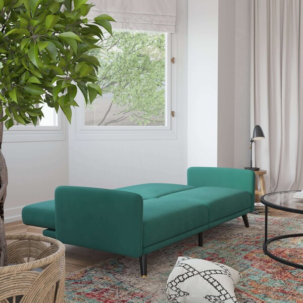 Flash Furniture Emerald Velvet Split Back Futon Sofa - Wooden Legs - HC-1044-GN-GG