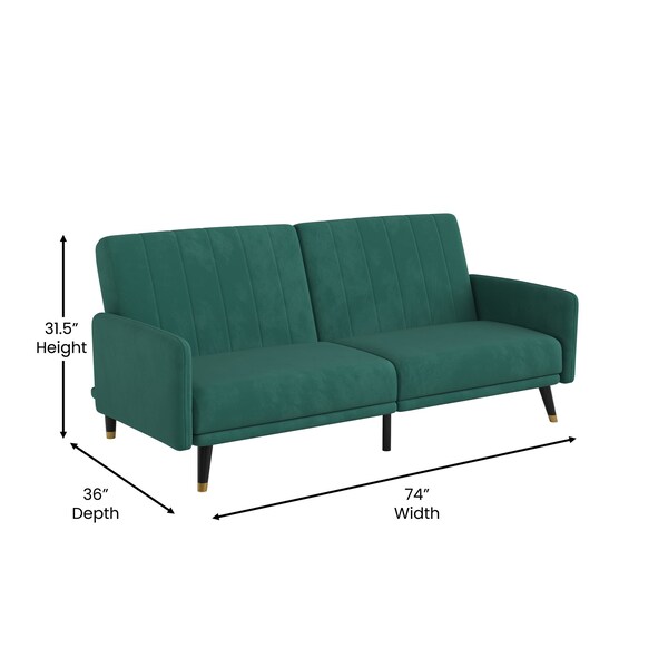 Flash Furniture Emerald Velvet Split Back Futon Sofa - Wooden Legs - HC-1044-GN-GG