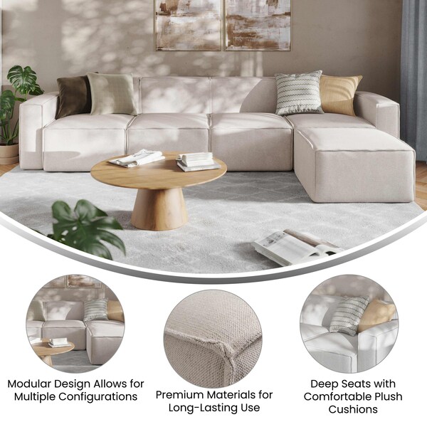 Flash Furniture Bridgetown Luxury Modular 5 Piece Sectional Sofa, Cream - IS-IT2231-5PCSEC-CRM-GG