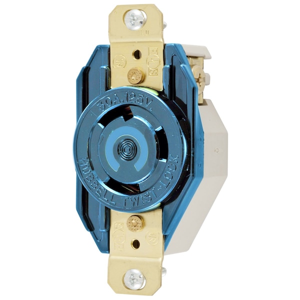 Hubbell Wiring Device-Kellems Locking Devices, Twist-Lock®, Single Flush Receptacle, 30A, 250V AC, 2 Pole, 3 Wire Grounding, NEMA L6-30R, Nylon face, back and side wire, Blue - HBL2620M6