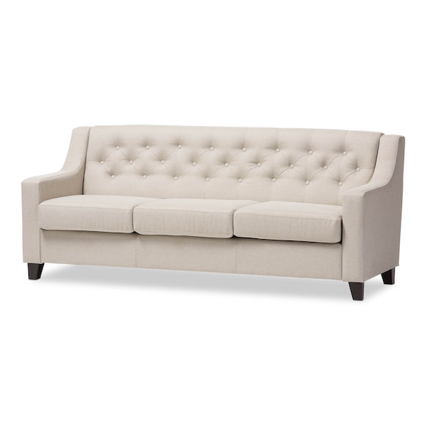 Baxton Studio Arcadia Beige Upholstered Button-Tufted Living Room 3-Seater Sofa - 130-7095