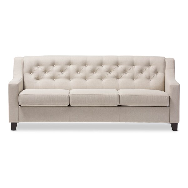 Baxton Studio Arcadia Beige Upholstered Button-Tufted Living Room 3-Seater Sofa - 130-7095