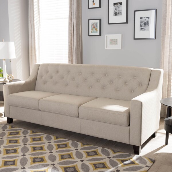Baxton Studio Arcadia Beige Upholstered Button-Tufted Living Room 3-Seater Sofa - 130-7095