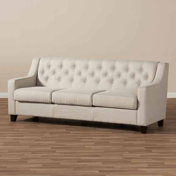 Baxton Studio Arcadia Beige Upholstered Button-Tufted Living Room 3-Seater Sofa - 130-7095
