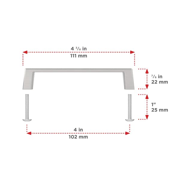 Richelieu Eglinton Collection 4-inch (102 mm) Brushed Nickel Modern Rectangular Cabinet Pull - BP1076195