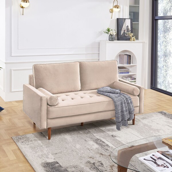 Moootto 69in Upholstered Sofa Couch Furniture, Velvet Loveseat, Tufted 3-seater Cushion w Bolster Pillows - TBZOSS2788V-BG3SSS