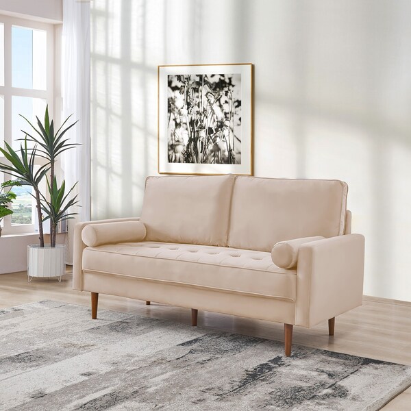 Moootto 69in Upholstered Sofa Couch Furniture, Velvet Loveseat, Tufted 3-seater Cushion w Bolster Pillows - TBZOSS2788V-BG3SSS