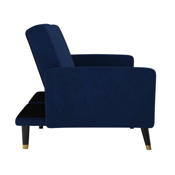 Flash Furniture Navy Velvet Split Back Futon Sofa - Wooden Legs - HC-1044-NV-GG