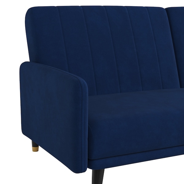 Flash Furniture Navy Velvet Split Back Futon Sofa - Wooden Legs - HC-1044-NV-GG