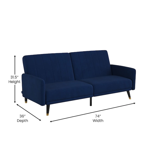Flash Furniture Navy Velvet Split Back Futon Sofa - Wooden Legs - HC-1044-NV-GG