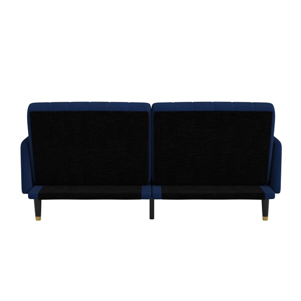 Flash Furniture Navy Velvet Split Back Futon Sofa - Wooden Legs - HC-1044-NV-GG