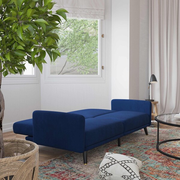 Flash Furniture Navy Velvet Split Back Futon Sofa - Wooden Legs - HC-1044-NV-GG