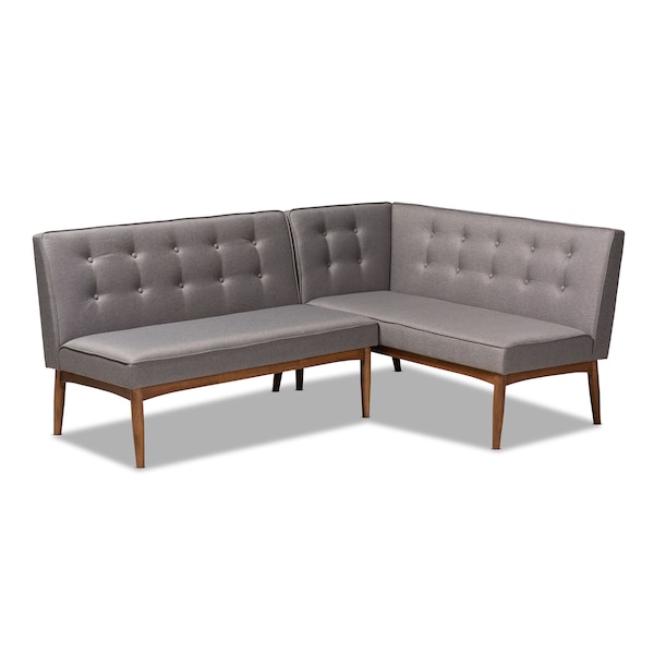 Baxton Studio Arvid Mid-Century Gray Upholstered 2-PC Wood Dining Corner Sofa Bench - 155-9306