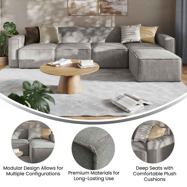 Flash Furniture Bridgetown Luxury Modular 5 Piece Sectional Sofa, Gray - IS-IT2231-5PCSEC-GRY-GG