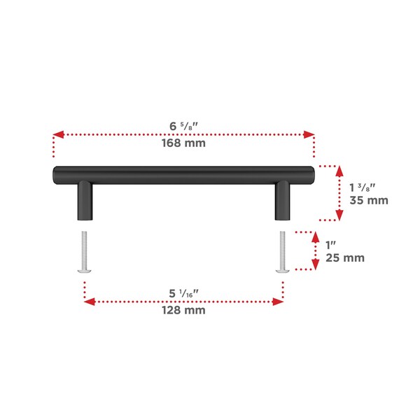 Richelieu Roosevelt Collection 5 1/16-inch Matte Black Modern Cabinet Bar Pull - BP205128900
