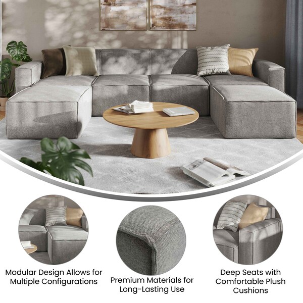 Flash Furniture Bridgetown Luxury Modular 6 Piece Sectional Sofa, Gray - IS-IT2231-6PCSEC-GRY-GG