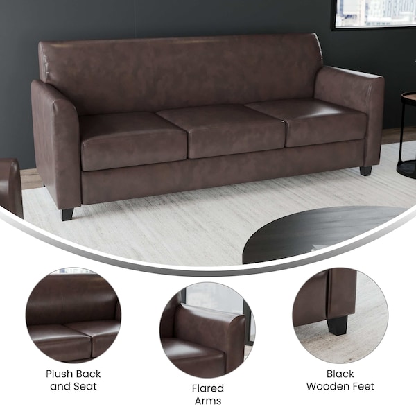 Flash Furniture Sofa, 29" x 32-1/4", Upholstery Color: Brown - BT-827-3-BN-GG