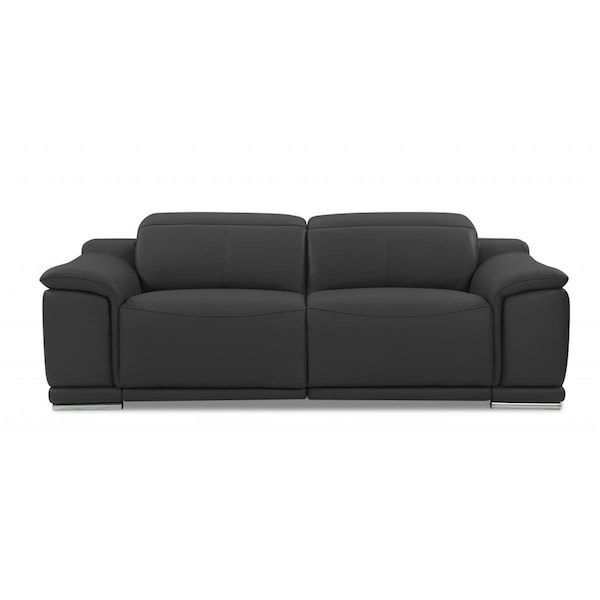 Homeroots 86 in. Genuine Leather Reclining Sofa, Dark Gray - 476524