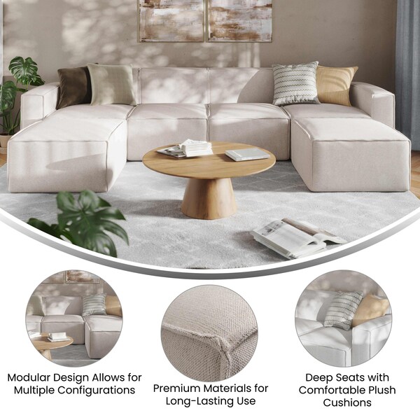 Flash Furniture Bridgetown Luxury Modular 6 Piece Sectional Sofa, Cream - IS-IT2231-6PCSEC-CRM-GG