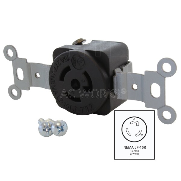 Ac Works NEMA L7-15R 15A 277V Flush Mount Locking Industrial Grade Receptacle - FML715R