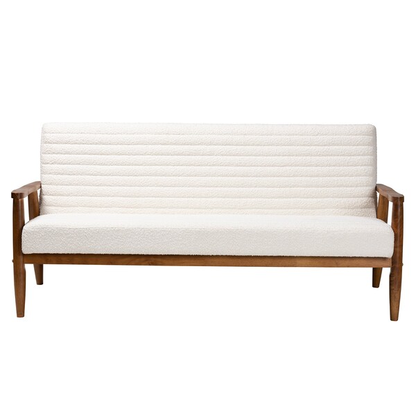 Baxton Studio Stratton Mid-Century Modern Cream Boucle Fabric and Walnut Brown Finished Wood Sofa - 228-12962-ZORO