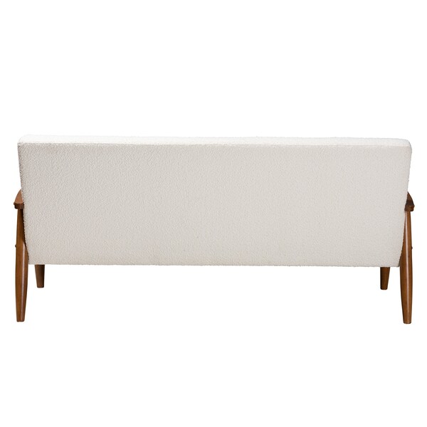 Baxton Studio Stratton Mid-Century Modern Cream Boucle Fabric and Walnut Brown Finished Wood Sofa - 228-12962-ZORO