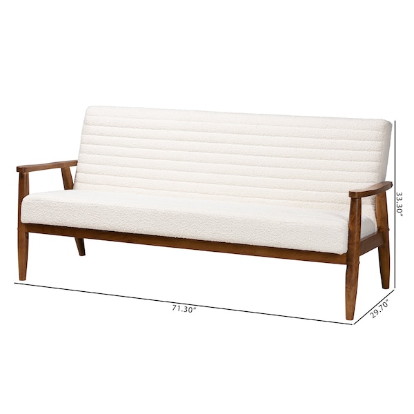 Baxton Studio Stratton Mid-Century Modern Cream Boucle Fabric and Walnut Brown Finished Wood Sofa - 228-12962-ZORO