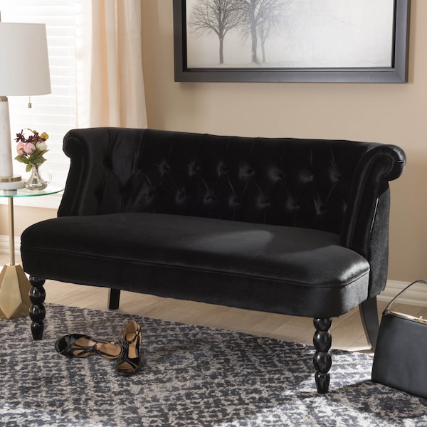 Baxton Studio Flax Black Velvet Upholstered 2-seater Loveseat - 143-8100