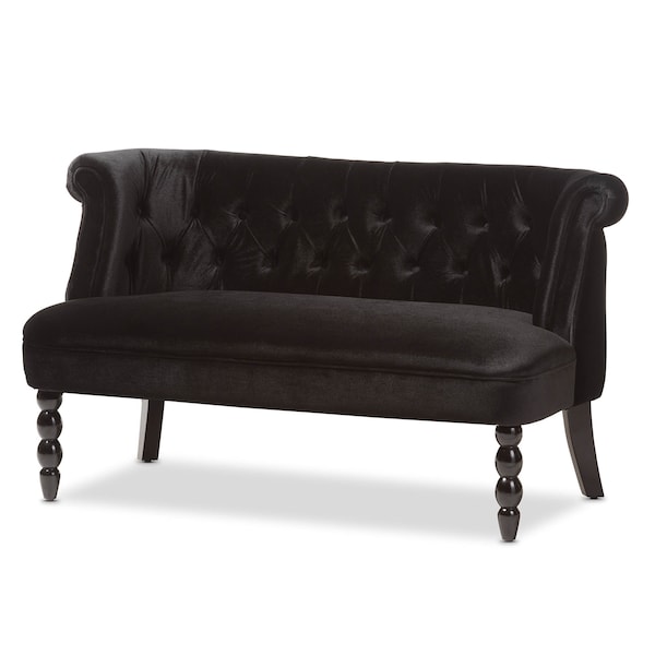 Baxton Studio Flax Black Velvet Upholstered 2-seater Loveseat - 143-8100