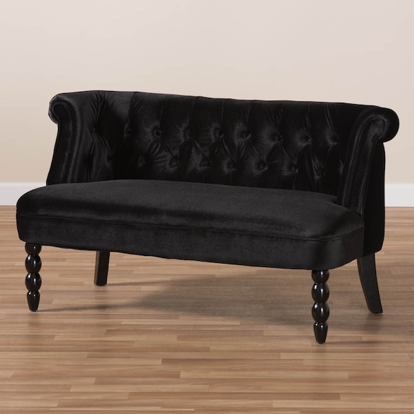 Baxton Studio Flax Black Velvet Upholstered 2-seater Loveseat - 143-8100