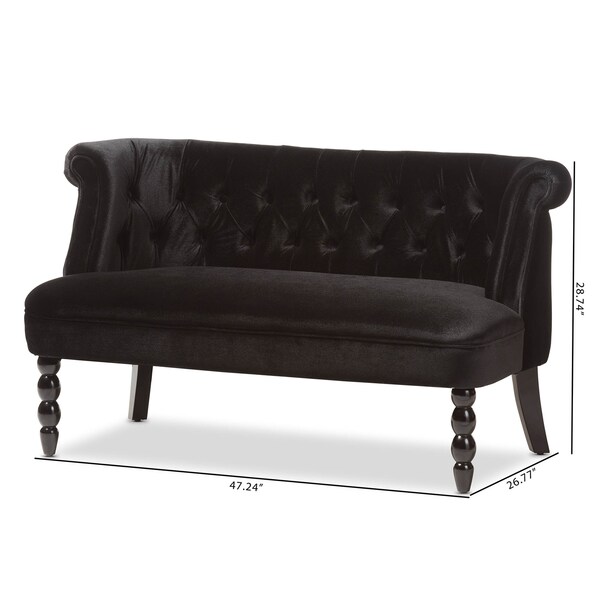 Baxton Studio Flax Black Velvet Upholstered 2-seater Loveseat - 143-8100
