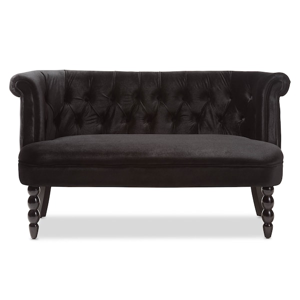 Baxton Studio Flax Black Velvet Upholstered 2-seater Loveseat - 143-8100