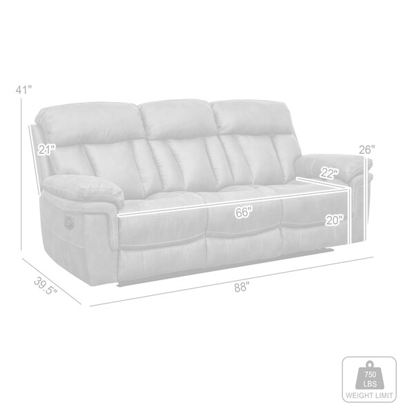 Armen Living Estelle Power Reclining Sofa in Gunmetal Fabric - LCES3GM