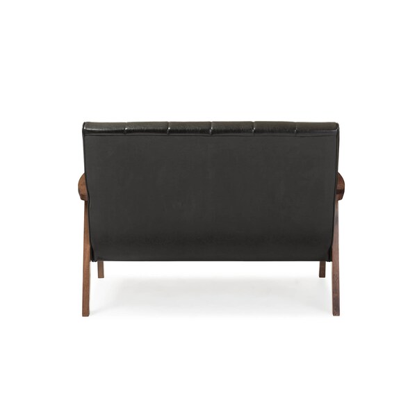 Baxton Studio Nikko Mid-century Black Faux Leather Wooden 2-Seater Loveseat - 121-6746