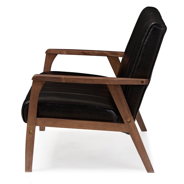 Baxton Studio Nikko Mid-century Black Faux Leather Wooden 2-Seater Loveseat - 121-6746
