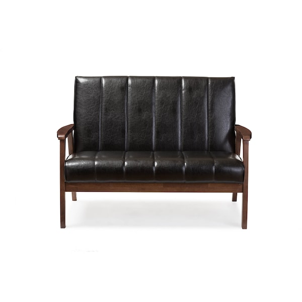 Baxton Studio Nikko Mid-century Black Faux Leather Wooden 2-Seater Loveseat - 121-6746
