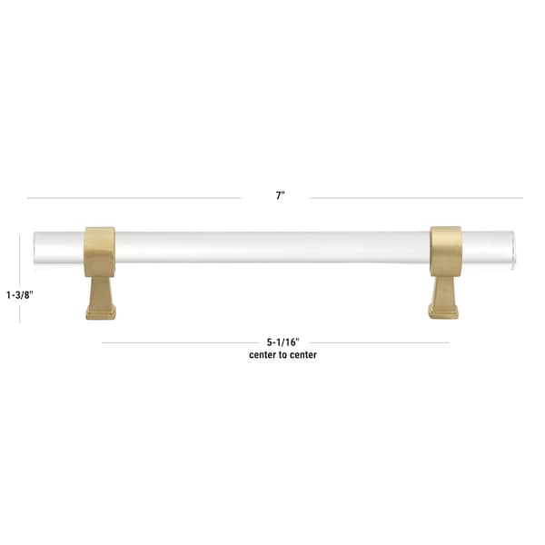 Gliderite Hardware 5-1/16 in. Center to Center Clear Acrylic Cabinet Pull Satin Gold, 25PK - 4718-128-SG-25