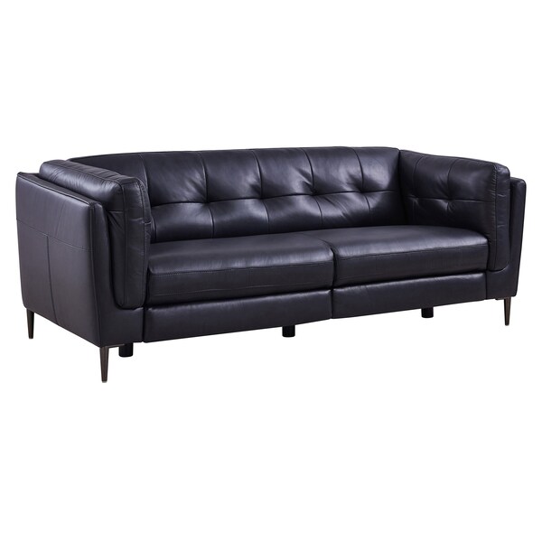 Armen Living Primrose Contemporary Sofa in Dark Metal Finish and Navy Genuine Leather - LCPR3NV