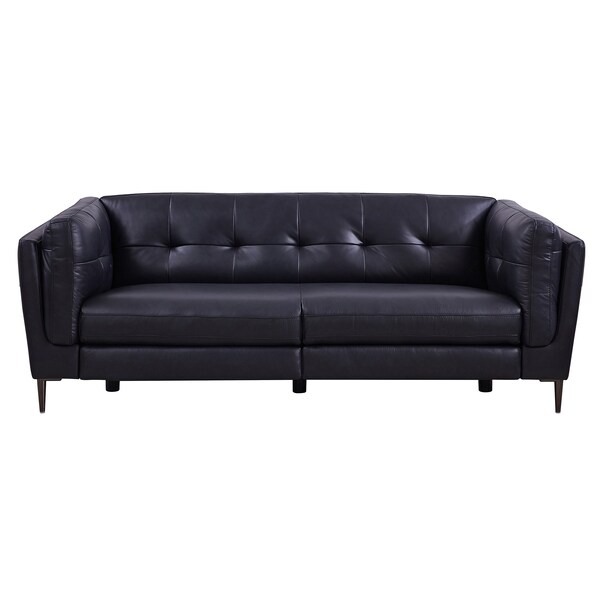 Armen Living Primrose Contemporary Sofa in Dark Metal Finish and Navy Genuine Leather - LCPR3NV