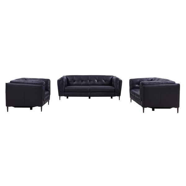 Armen Living Primrose Contemporary Sofa in Dark Metal Finish and Navy Genuine Leather - LCPR3NV