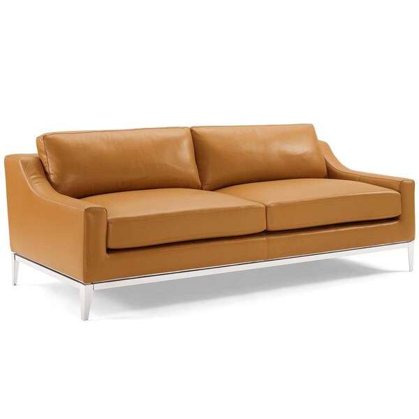 Modway Furniture 83.5 in. Harness Stainless Steel Base Leather Sofa, Tan - EEI-3444-TAN