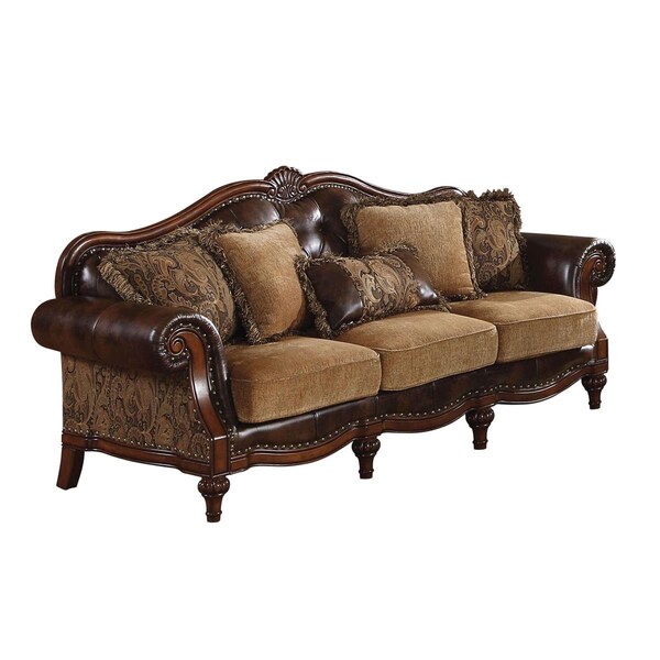 Gfancy Fixtures 37 x 93 x 42 in. PU Chenille Upholstery Wood Sofa with 5 Pillows - GF3093892
