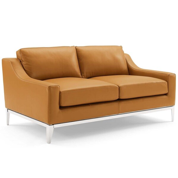 Modway Furniture 64 in. Harness Stainless Steel Base Leather Loveseat, Tan - EEI-3445-TAN