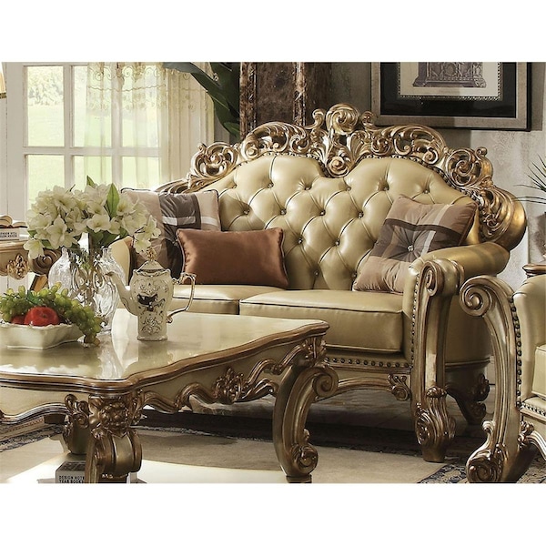Homeroots 70 x 43 in. x 48 in. Polyurethane Loveseat with 3 Pillows, Bone - 374238