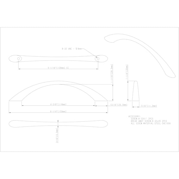 Elements By Hardware Resources 128 mm Center-to-Center Satin Nickel Arched Verona Cabinet Pull - 4655SN