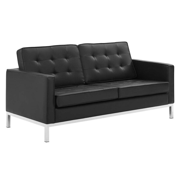 Modway Furniture Loft Tufted Upholstered Faux Leather Loveseat, Silver Black - EEI-3388-SLV-BLK