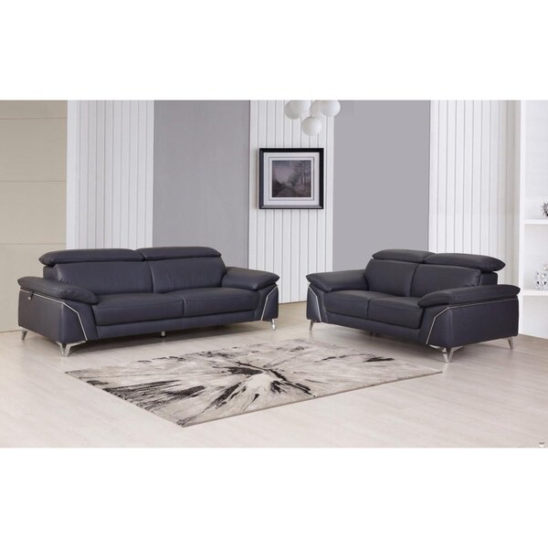 Homeroots 68 x 41 x 39 in. Modern Navy Leather Sofa & Loveseat - 343869