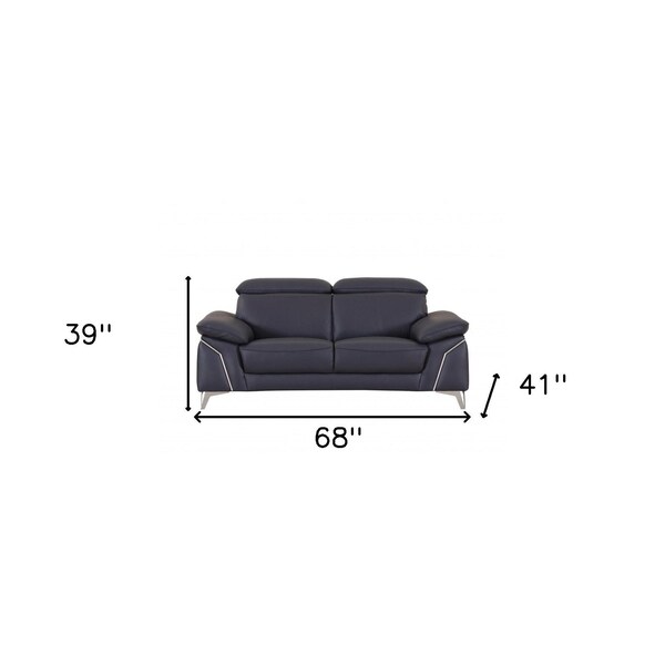 Homeroots 68 x 41 x 39 in. Modern Navy Leather Sofa & Loveseat - 343869