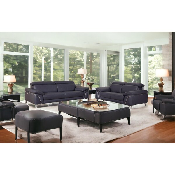 Homeroots 68 x 41 x 39 in. Modern Navy Leather Sofa & Loveseat - 343869